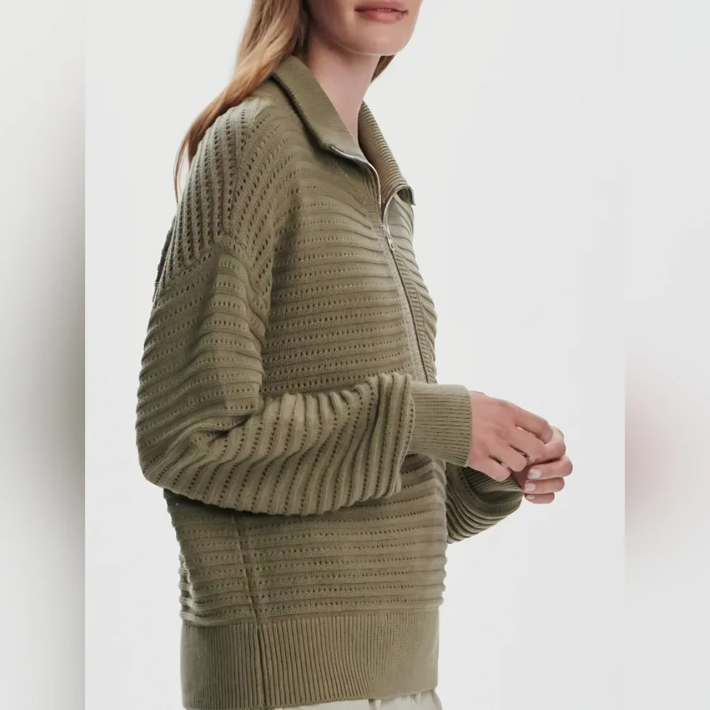 Varley Tara Pointelle Half Zip Sweater Dusty Green - Picture 4 of 5